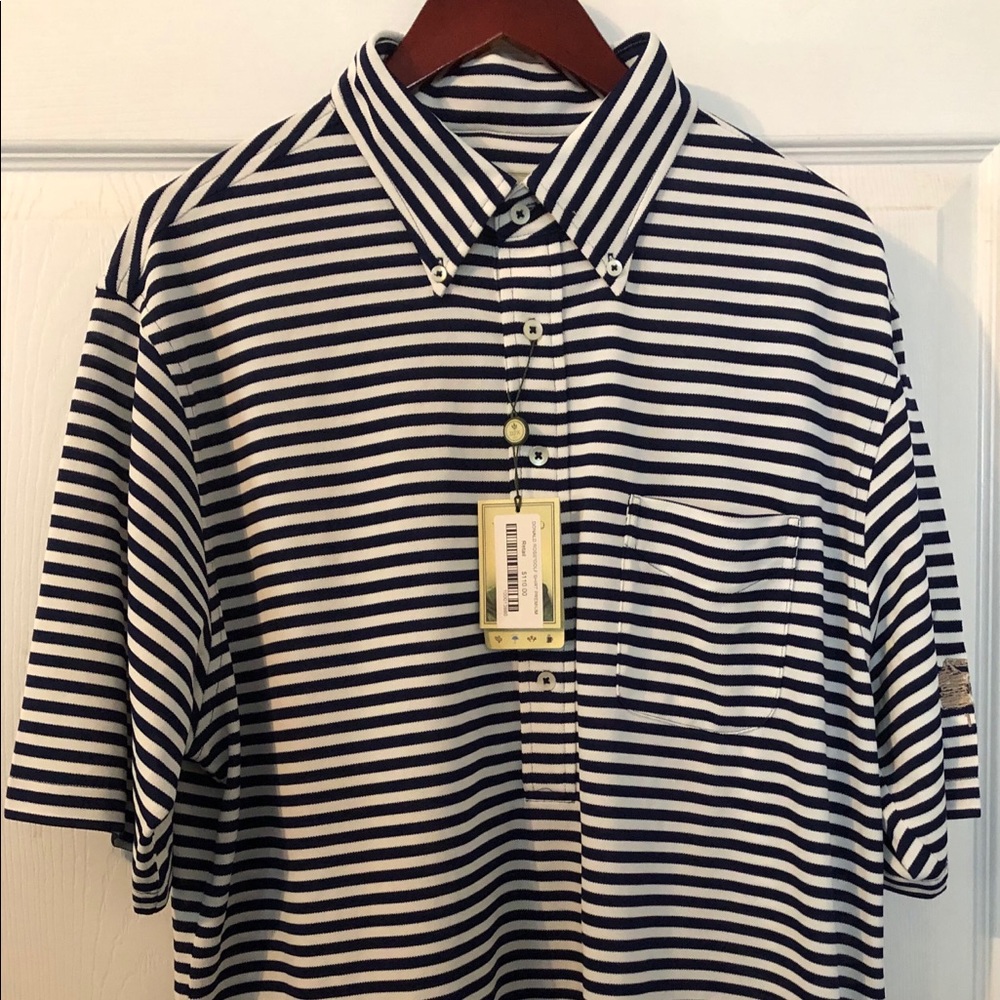 Donald Ross Men’s Large Golf Shirt, Navy/ Cre./NWT